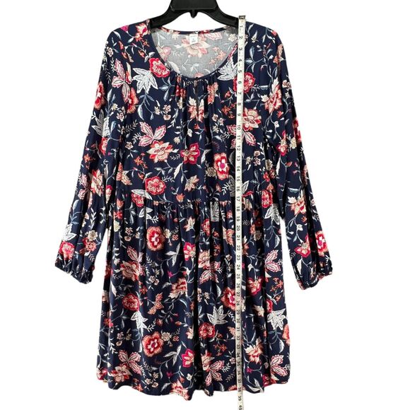 Old Navy Dress Womens Medium Blue Floral Rayon Boho Long Sleeve Mini Keyhole NEW - Picture 8 of 14